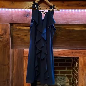 COPY - Navy blue dress with silver rhinestone accents on the neck line, size 8